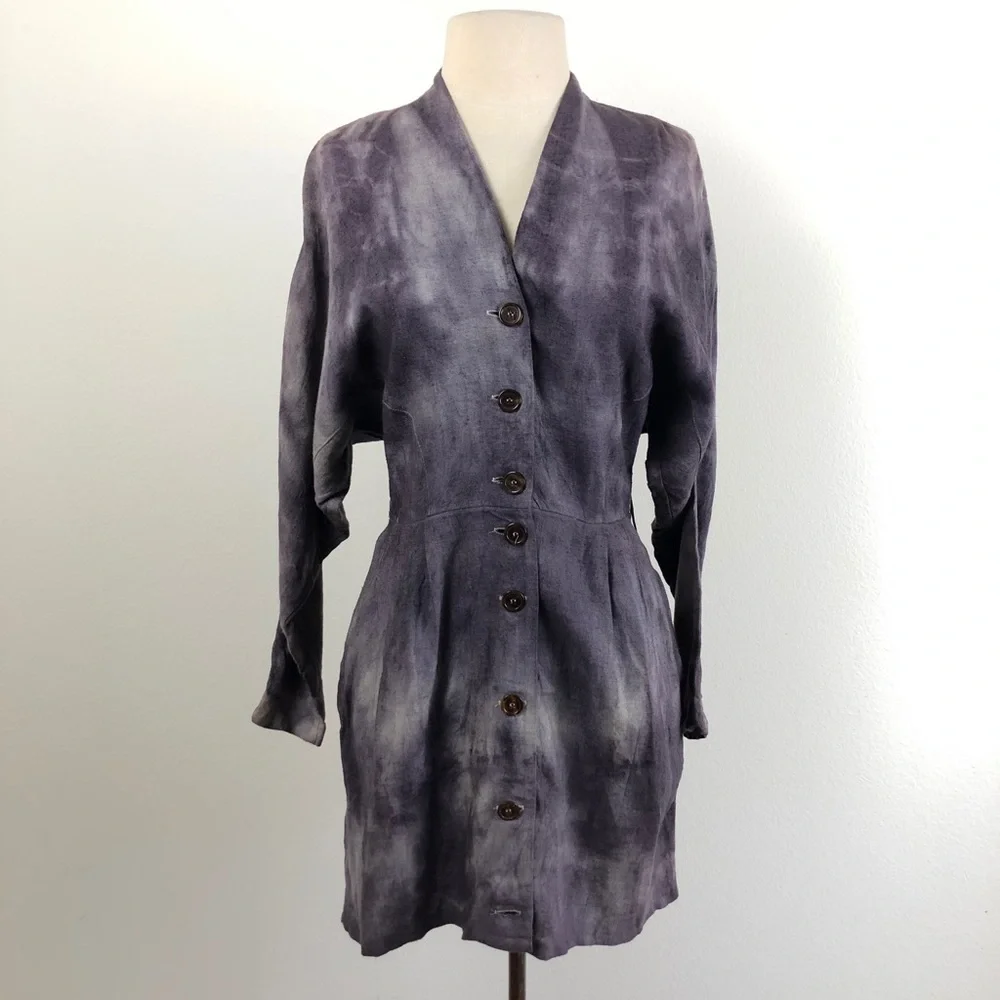 vintage 90s tie dyed linen shirt dress‎ grunge boho